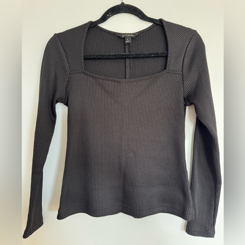 Banana Republic Black Ribbed Long Sleeve Top